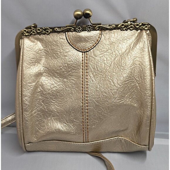 Vintage Gold Evening Bag With Ornate Clasp Chain Strap elegant chic glam dainty - Picture 1 of 10